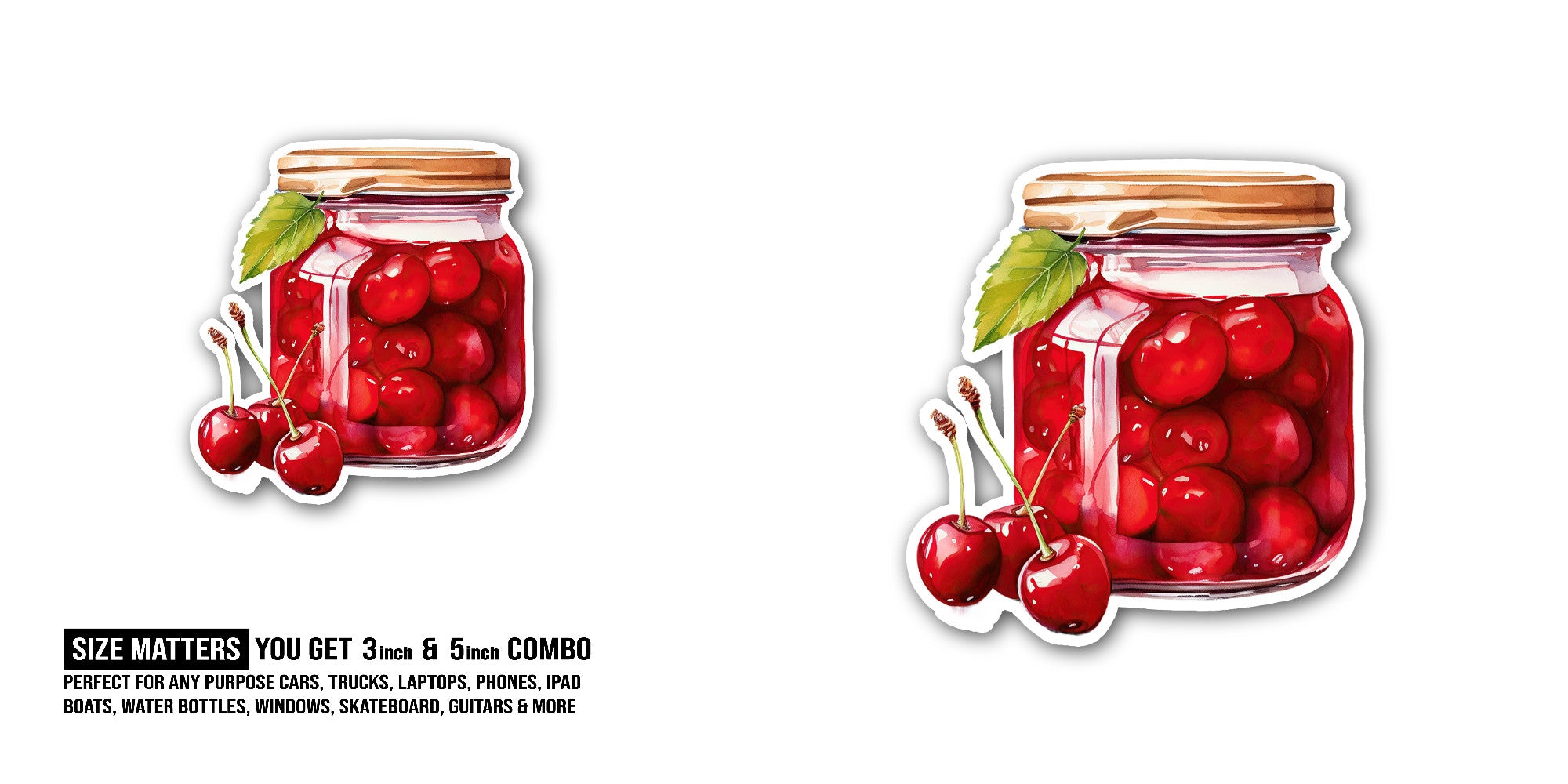 Cherry jam Sticker, Waterproof Vinyl Decal Sticker Indoor Or Outdoor 2 (Pieces) 3" and 5"