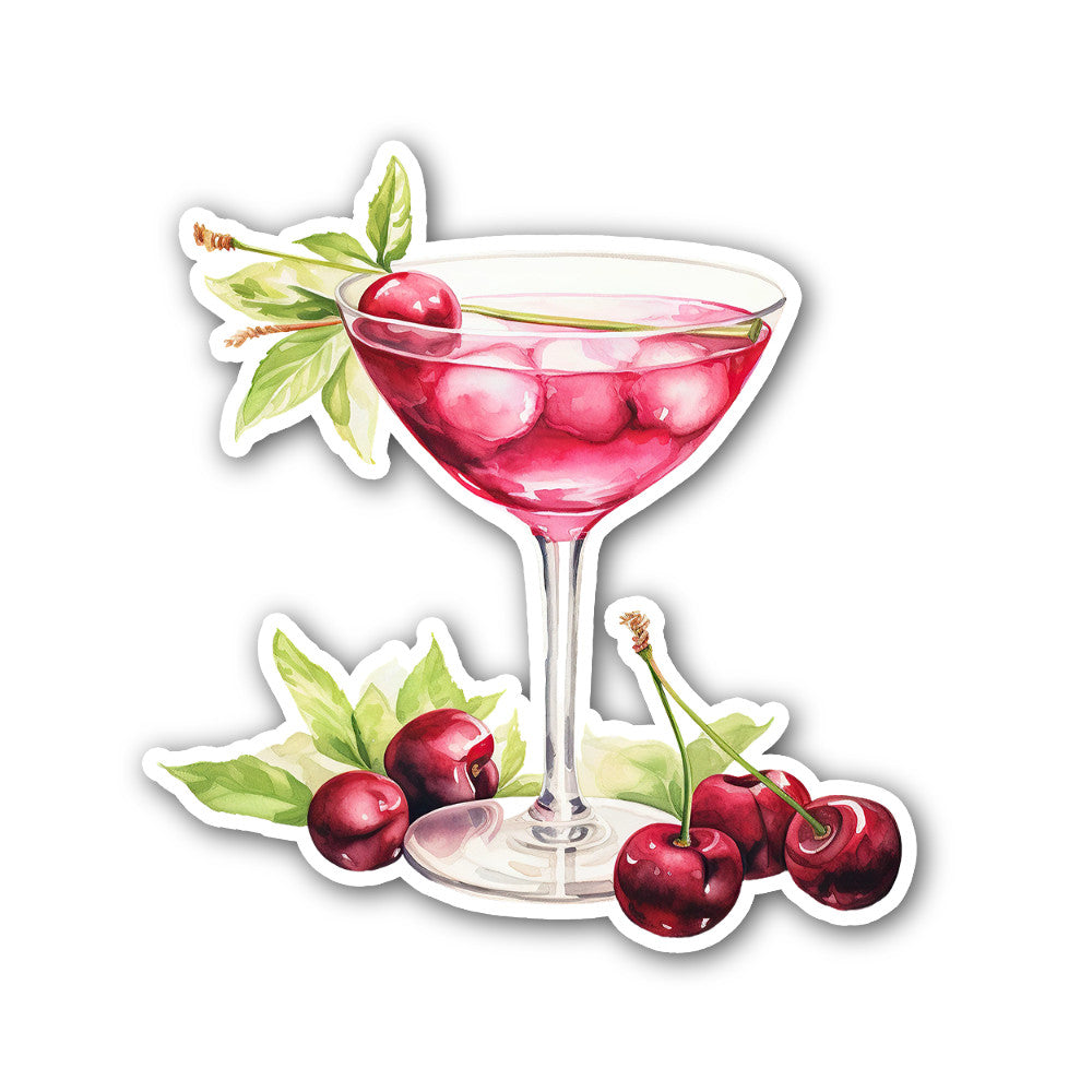 Cherry cocktail Sticker, Waterproof Vinyl Decal Sticker Indoor Or Outdoor 2 (Pieces) 3" and 5"