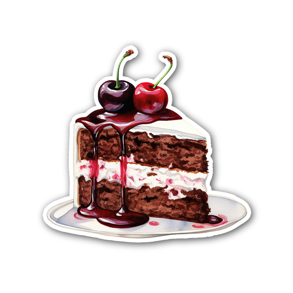 Chocolate Cherry Cake Slice Sticker, Waterproof Vinyl Decal Sticker Indoor Or Outdoor 2 (Pieces) 3" and 5"