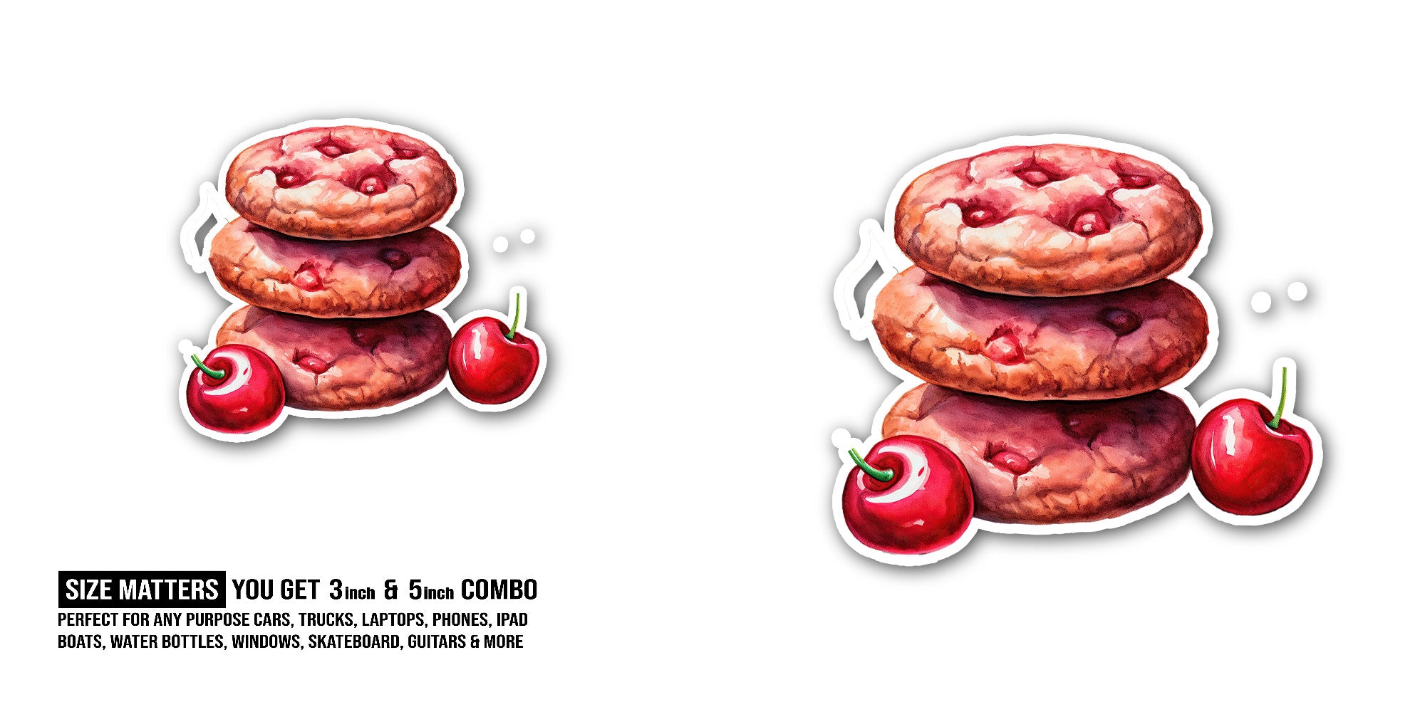 Cherry Cookies Sticker, Waterproof Vinyl Decal Sticker Indoor Or Outdoor 2 (Pieces) 3" and 5"