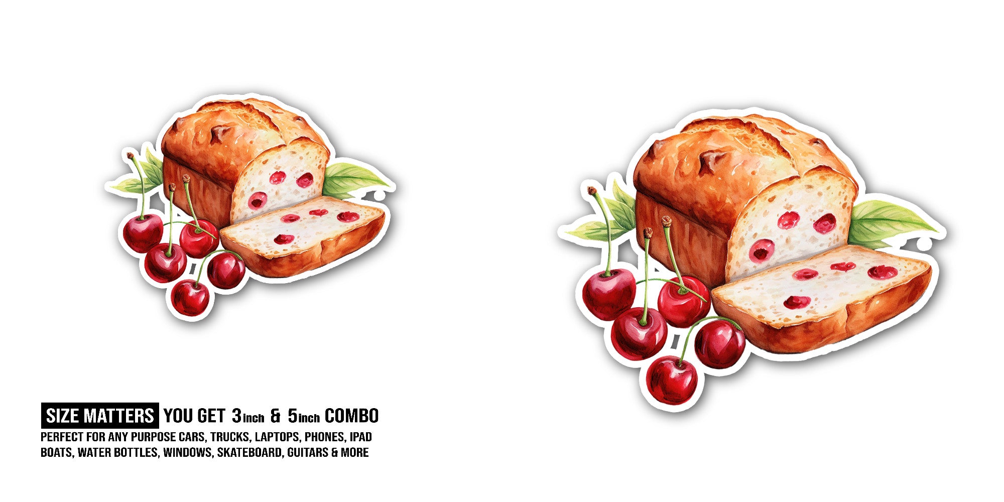 Cherry Bread Sticker, Waterproof Vinyl Decal Sticker Indoor Or Outdoor 2 (Pieces) 3" and 5"