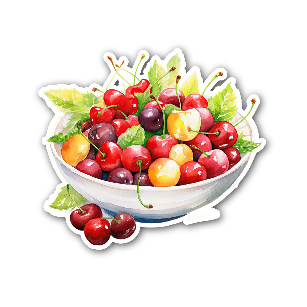 Cherry bowl Sticker, Waterproof Vinyl Decal Sticker Indoor Or Outdoor 2 (Pieces) 3" and 5"