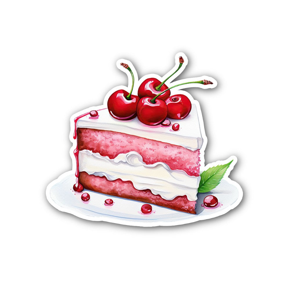 Cake With Cream And Cherries Sticker, Waterproof Vinyl Decal Sticker Indoor Or Outdoor 2 (Pieces) 3" and 5"