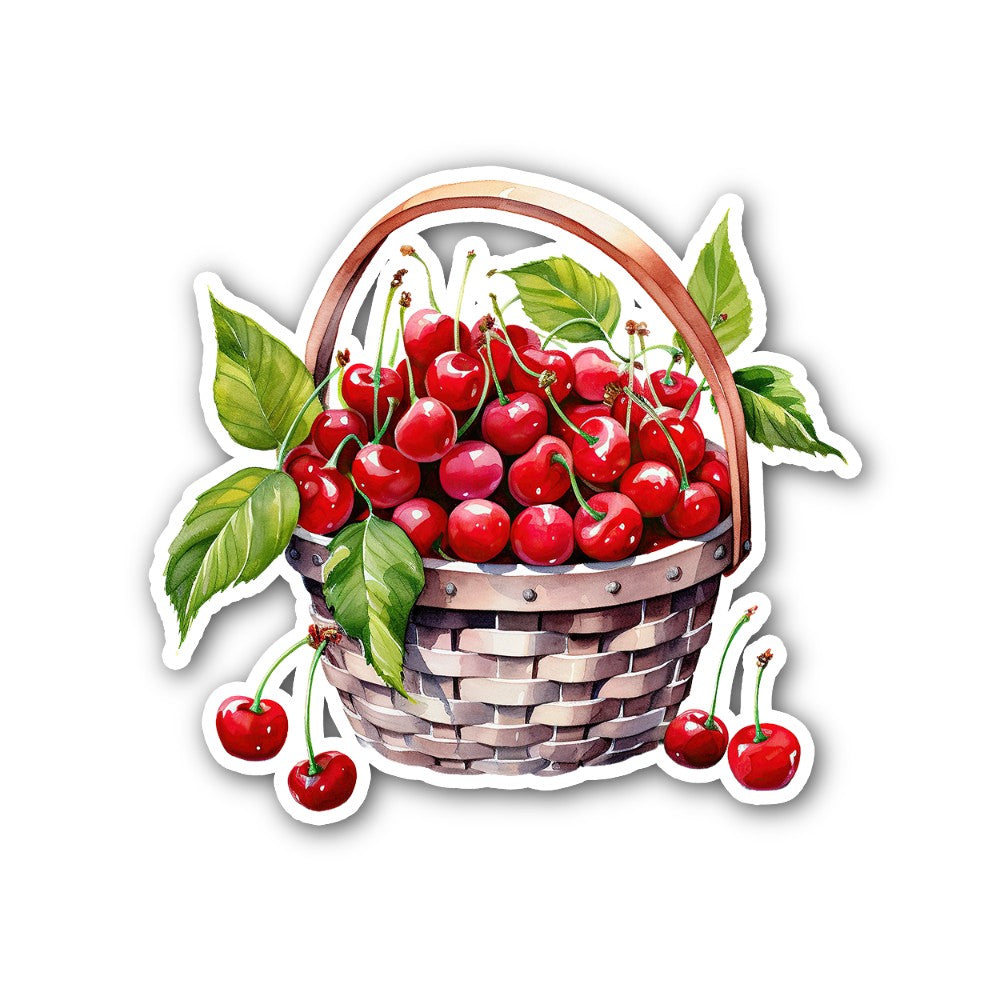 Cherry basket Sticker, Waterproof Vinyl Decal Sticker Indoor Or Outdoor 2 (Pieces) 3" and 5"