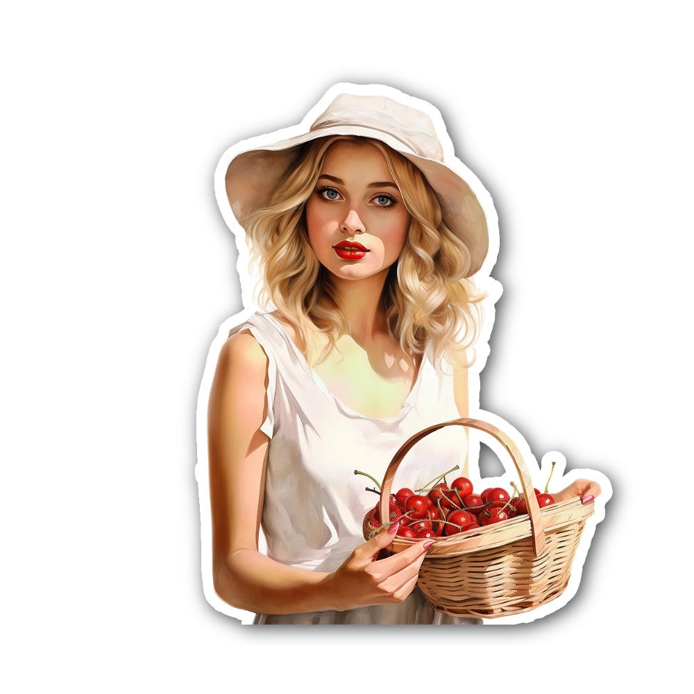 Cherry Blossom Girl Sticker, Waterproof Vinyl Decal Sticker Indoor Or Outdoor 2 (Pieces) 3" and 5"