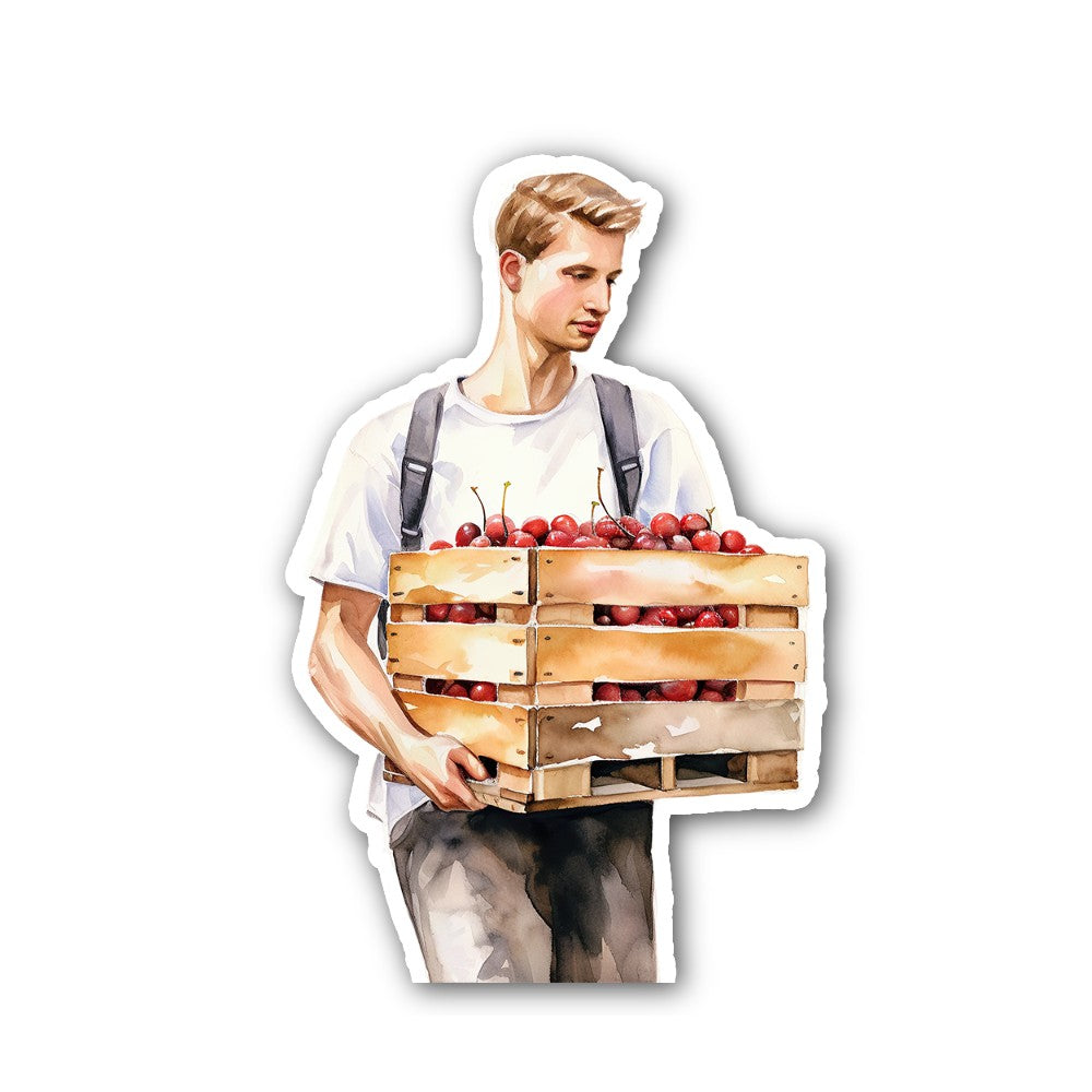 Cherry Harvester Sticker, Waterproof Vinyl Decal Sticker Indoor Or Outdoor 2 (Pieces) 3" and 5"