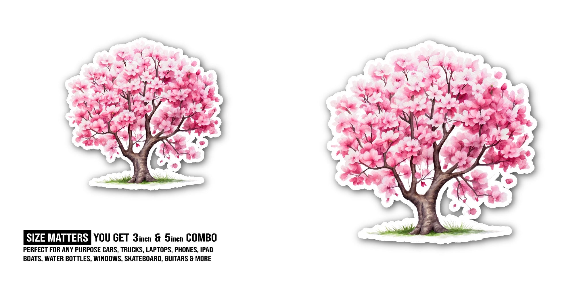 Cherry Blossom Tree Sticker, Waterproof Vinyl Decal Sticker Indoor Or Outdoor 2 (Pieces) 3" and 5"