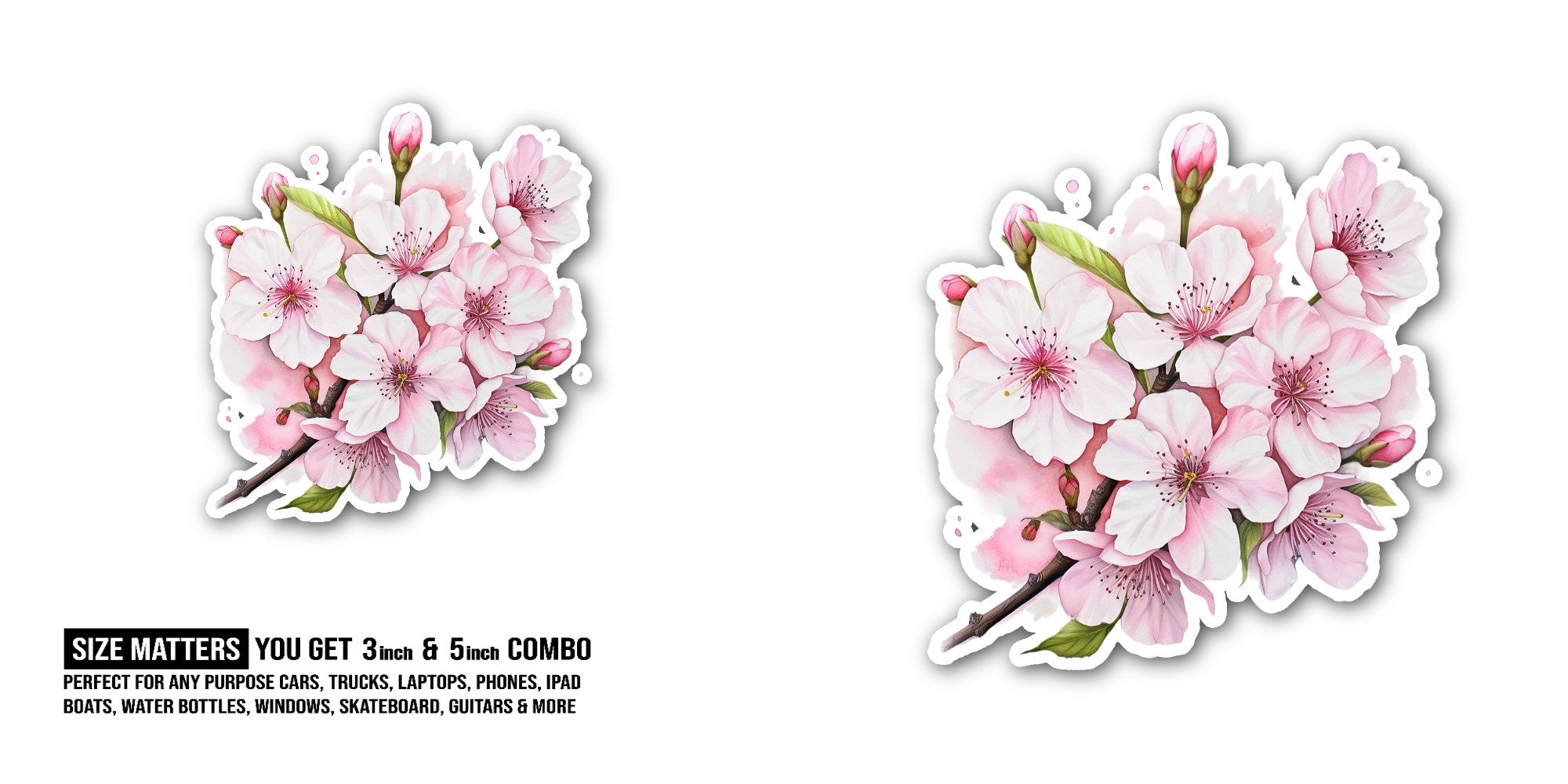 Cherry blossom Sticker, Waterproof Vinyl Decal Sticker Indoor Or Outdoor 2 (Pieces) 3" and 5"