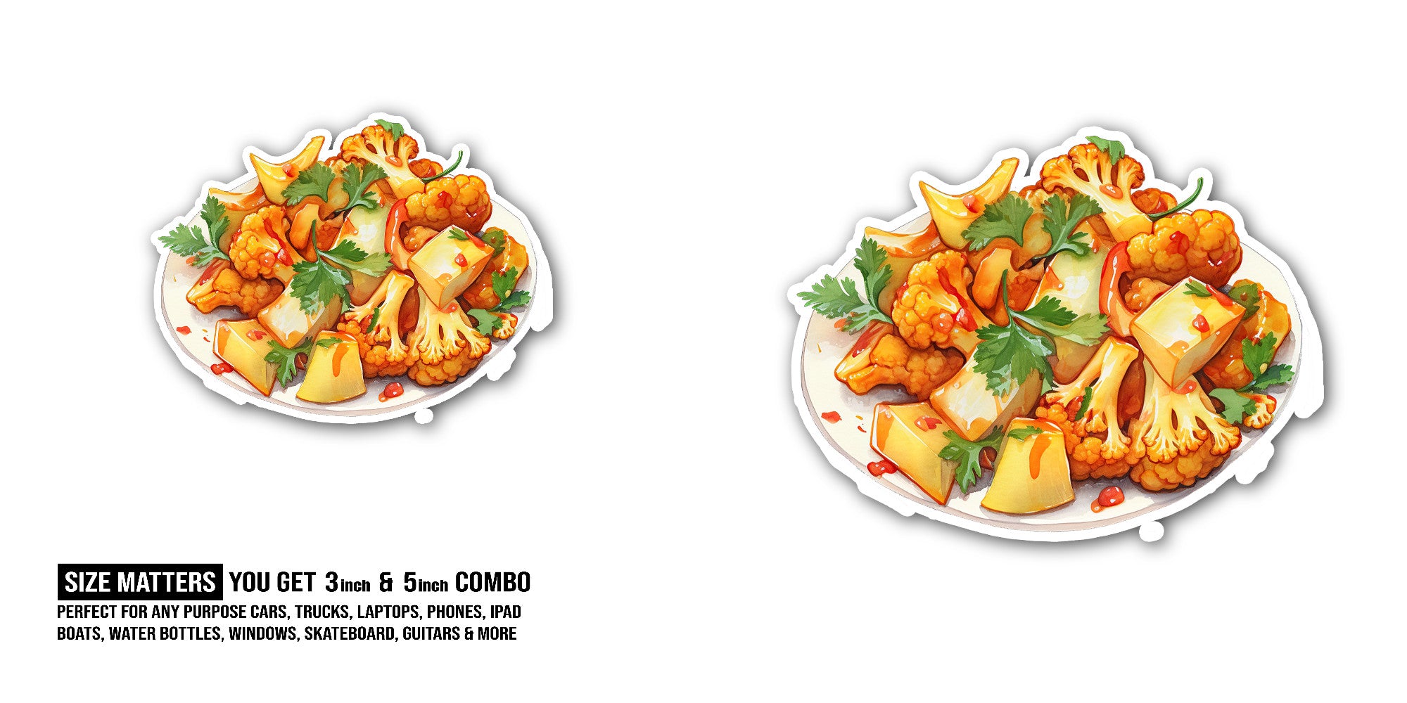 popular vegetarian dish Sticker, Waterproof Vinyl Decal Sticker Indoor Or Outdoor 2 (Pieces) 3" and 5"