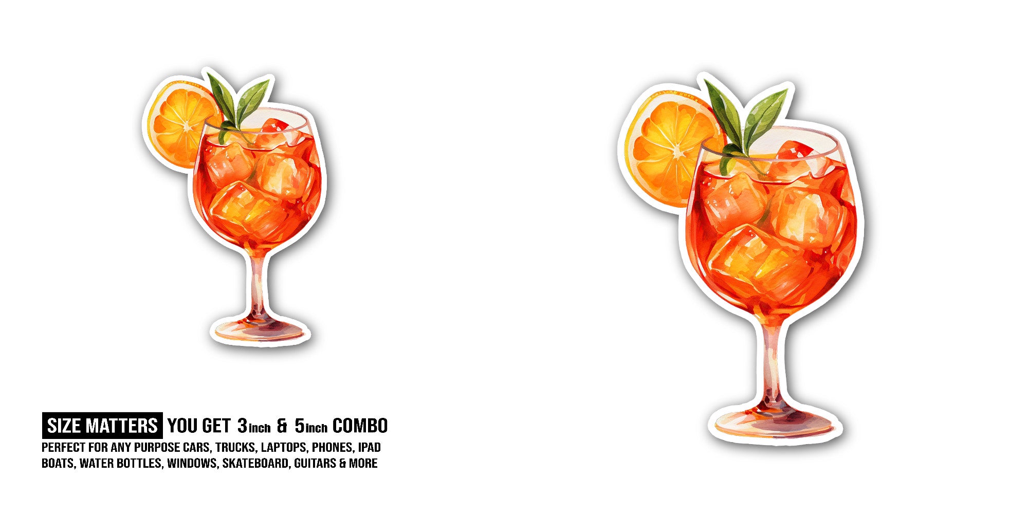 Aperol Spritz Sticker, Waterproof Vinyl Decal Sticker Indoor Or Outdoor 2 (Pieces) 3" and 5"