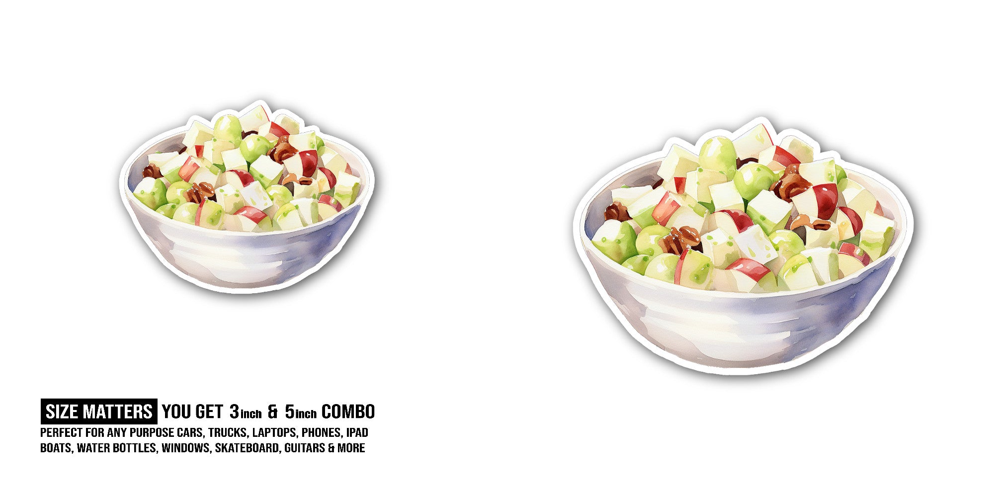 fruit and nut salad Sticker, Waterproof Vinyl Decal Sticker Indoor Or Outdoor 2 (Pieces) 3" and 5"