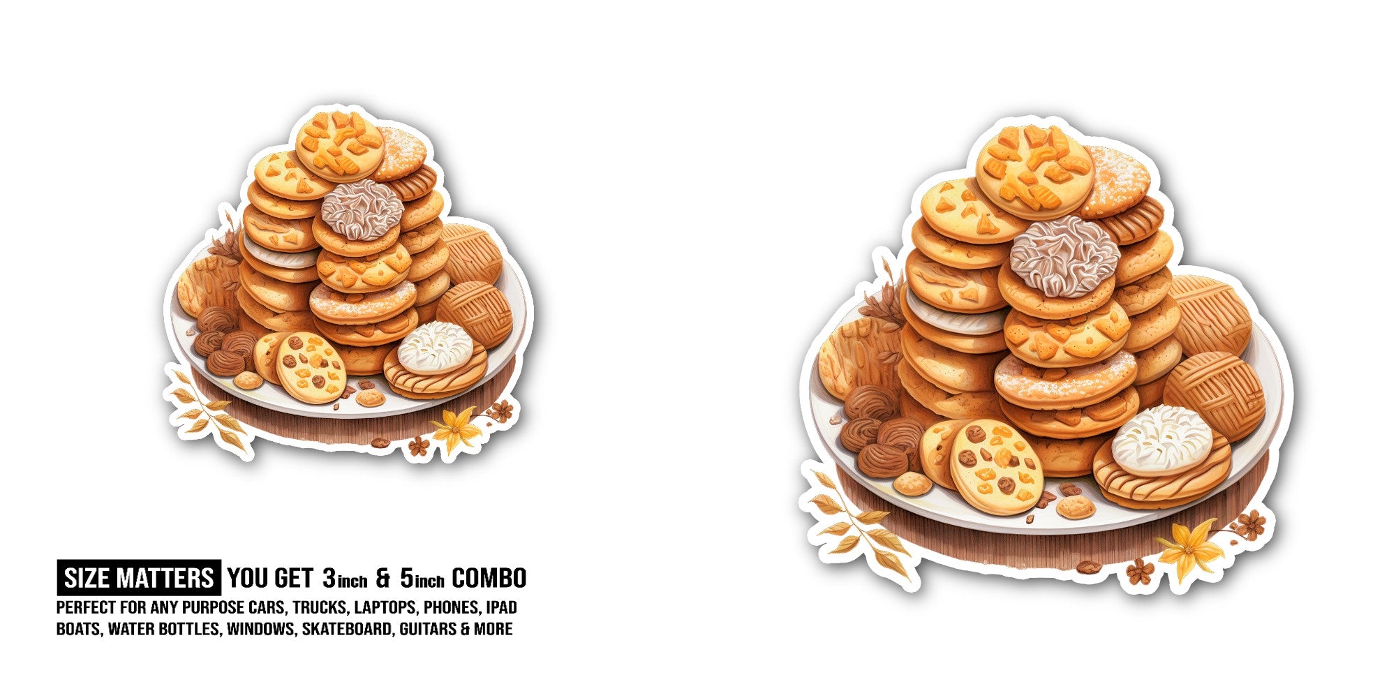 Various types of cookies Sticker, Waterproof Vinyl Decal Sticker Indoor Or Outdoor 2 (Pieces) 3" and 5"