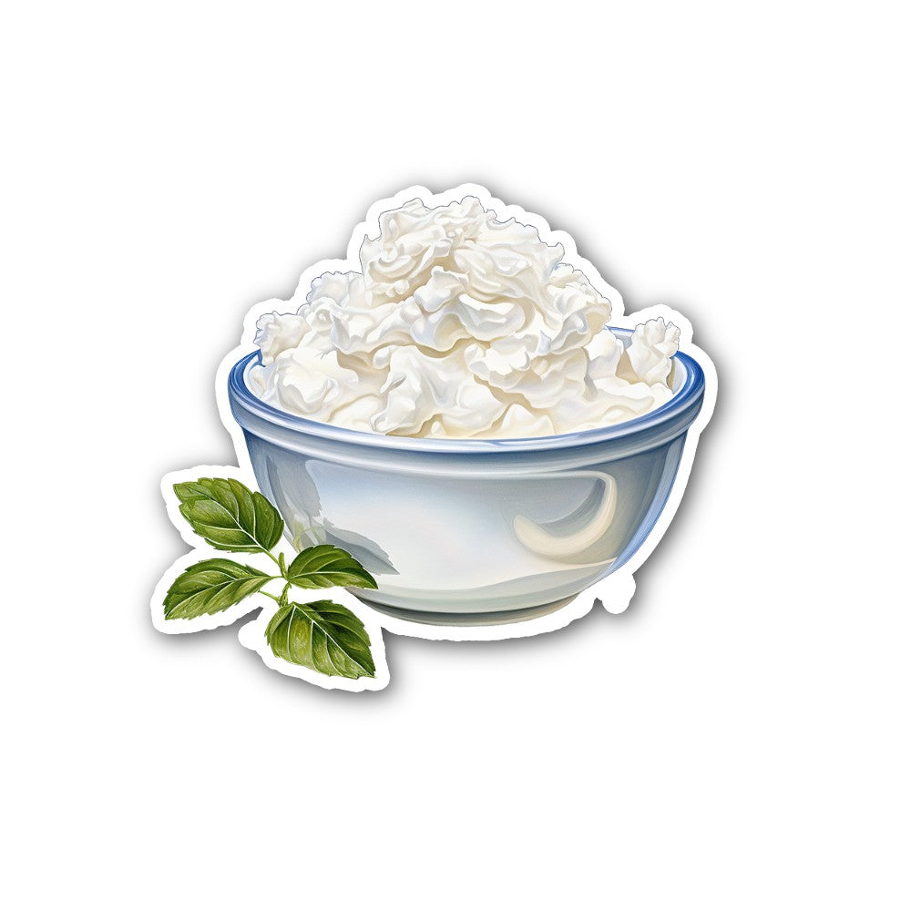 Bowl of cottage cheese Sticker, Waterproof Vinyl Decal Sticker Indoor Or Outdoor 2 (Pieces) 3" and 5"