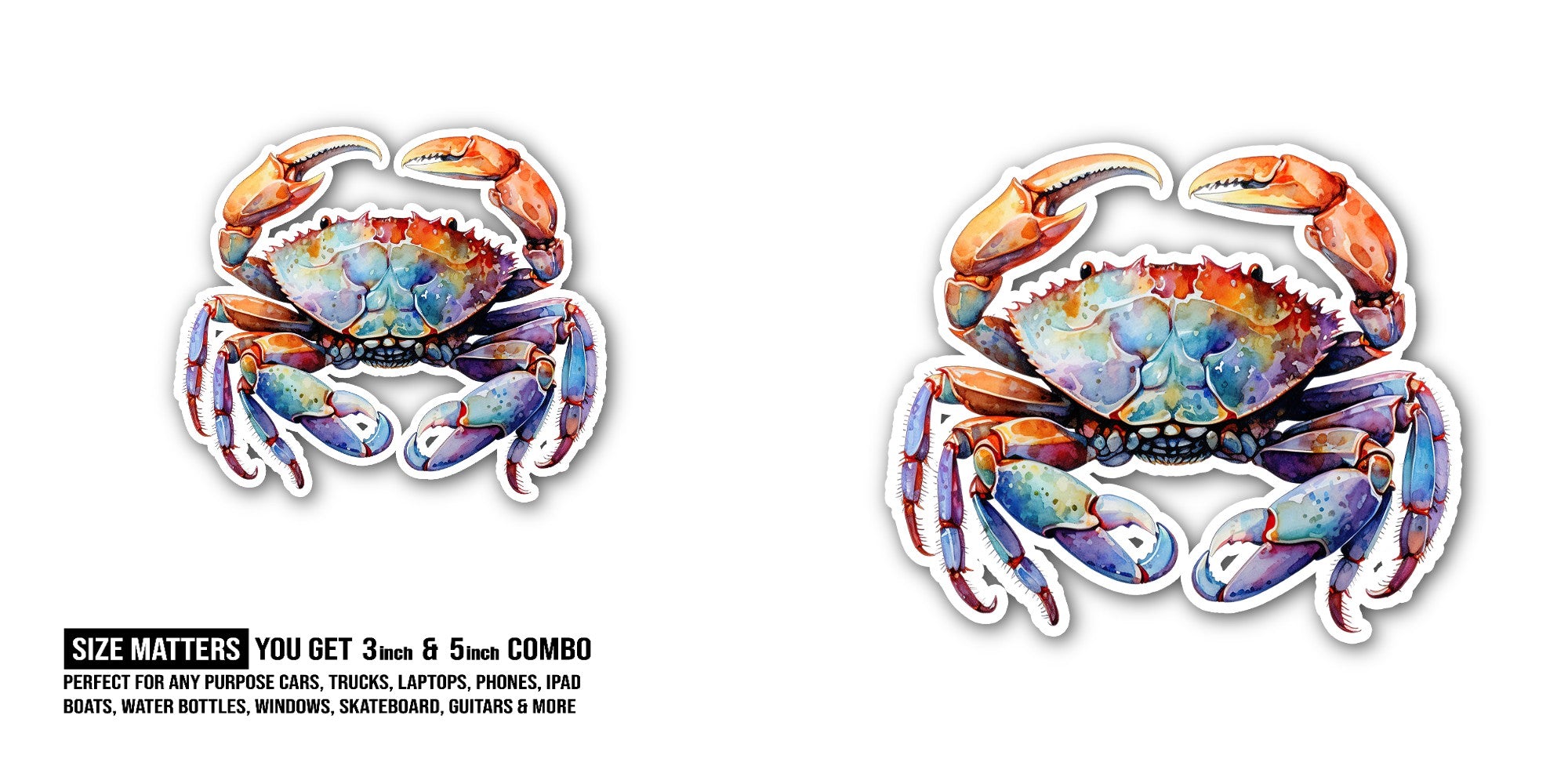 Blue crab Sticker, Waterproof Vinyl Decal Sticker Indoor Or Outdoor 2 (Pieces) 3" and 5"