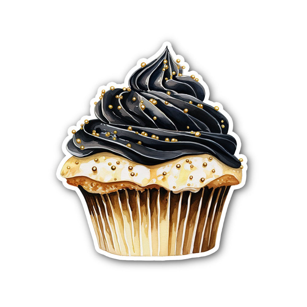 Cupcake with black frosting Sticker, Waterproof Vinyl Decal Sticker Indoor Or Outdoor 2 (Pieces) 3" and 5"
