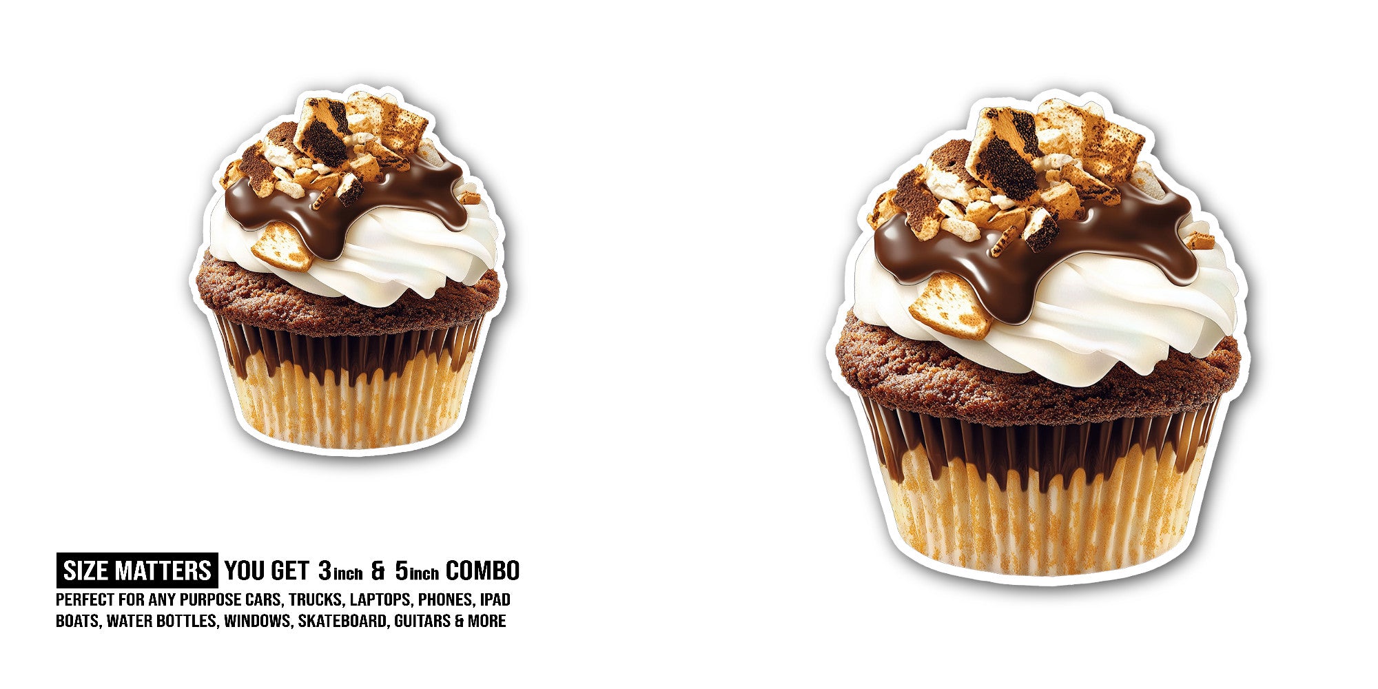 Classic campfire treat Sticker, Waterproof Vinyl Decal Sticker Indoor Or Outdoor 2 (Pieces) 3" and 5"