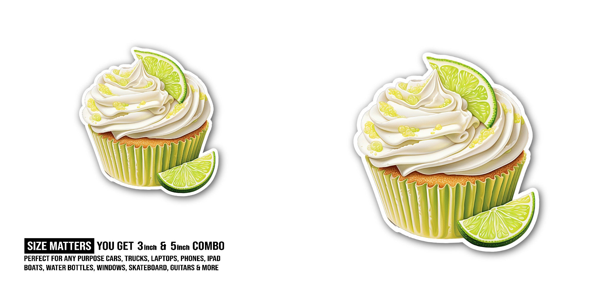 lime-flavored cupcake Sticker, Waterproof Vinyl Decal Sticker Indoor Or Outdoor 2 (Pieces) 3" and 5"