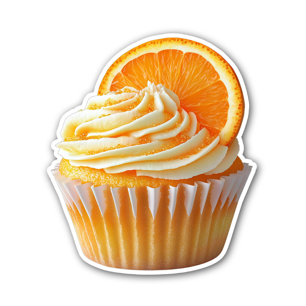 Cupcake with orange slice Sticker, Waterproof Vinyl Decal Sticker Indoor Or Outdoor 2 (Pieces) 3" and 5"