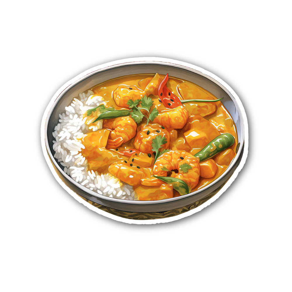 Bowl of Thai Yellow Curry Sticker, Waterproof Vinyl Decal Sticker Indoor Or Outdoor 2 (Pieces) 3" and 5"