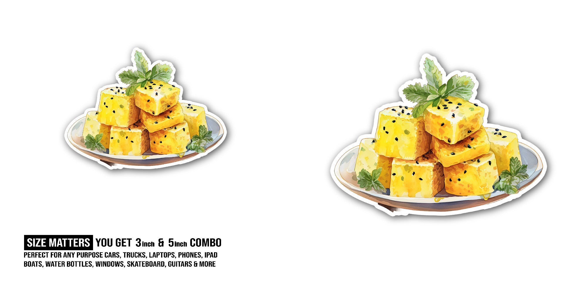 Lemon Dhokla Sticker, Waterproof Vinyl Decal Sticker Indoor Or Outdoor 2 (Pieces) 3" and 5"