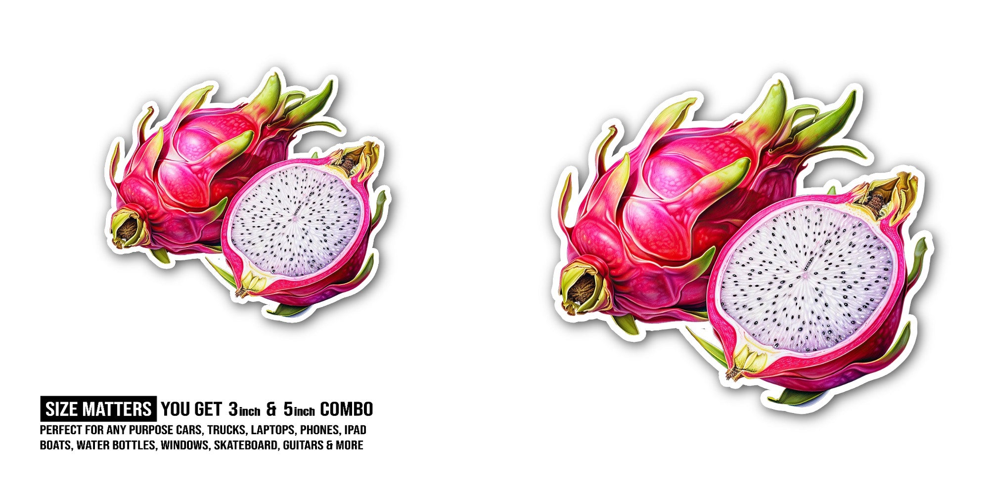 Dragon fruit Sticker, Waterproof Vinyl Decal Sticker Indoor Or Outdoor 2 (Pieces) 3" and 5"