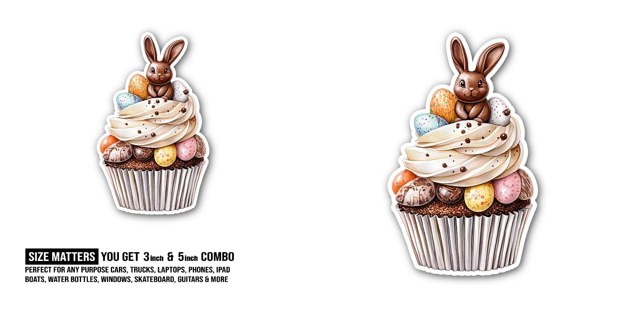 Easter cupcake Sticker, Waterproof Vinyl Decal Sticker Indoor Or Outdoor 2 (Pieces) 3" and 5"