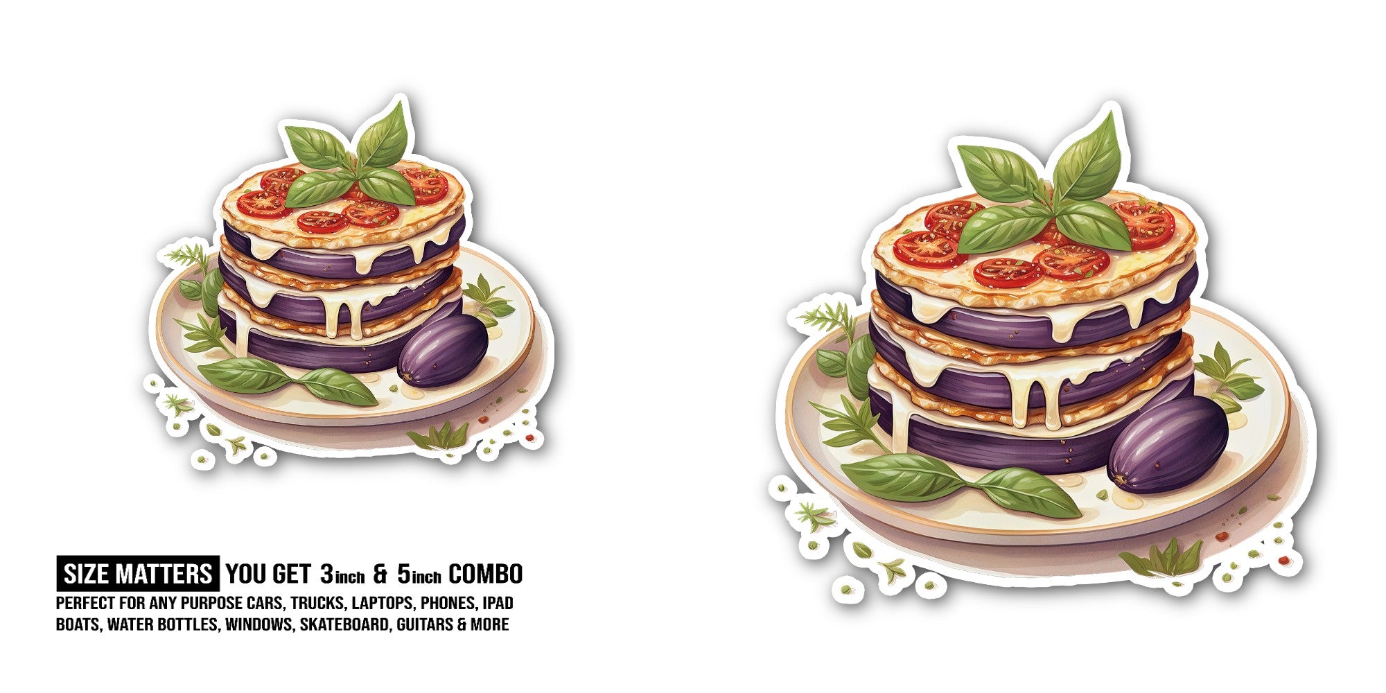 Flat sheet of pasta Sticker, Waterproof Vinyl Decal Sticker Indoor Or Outdoor 2 (Pieces) 3" and 5"