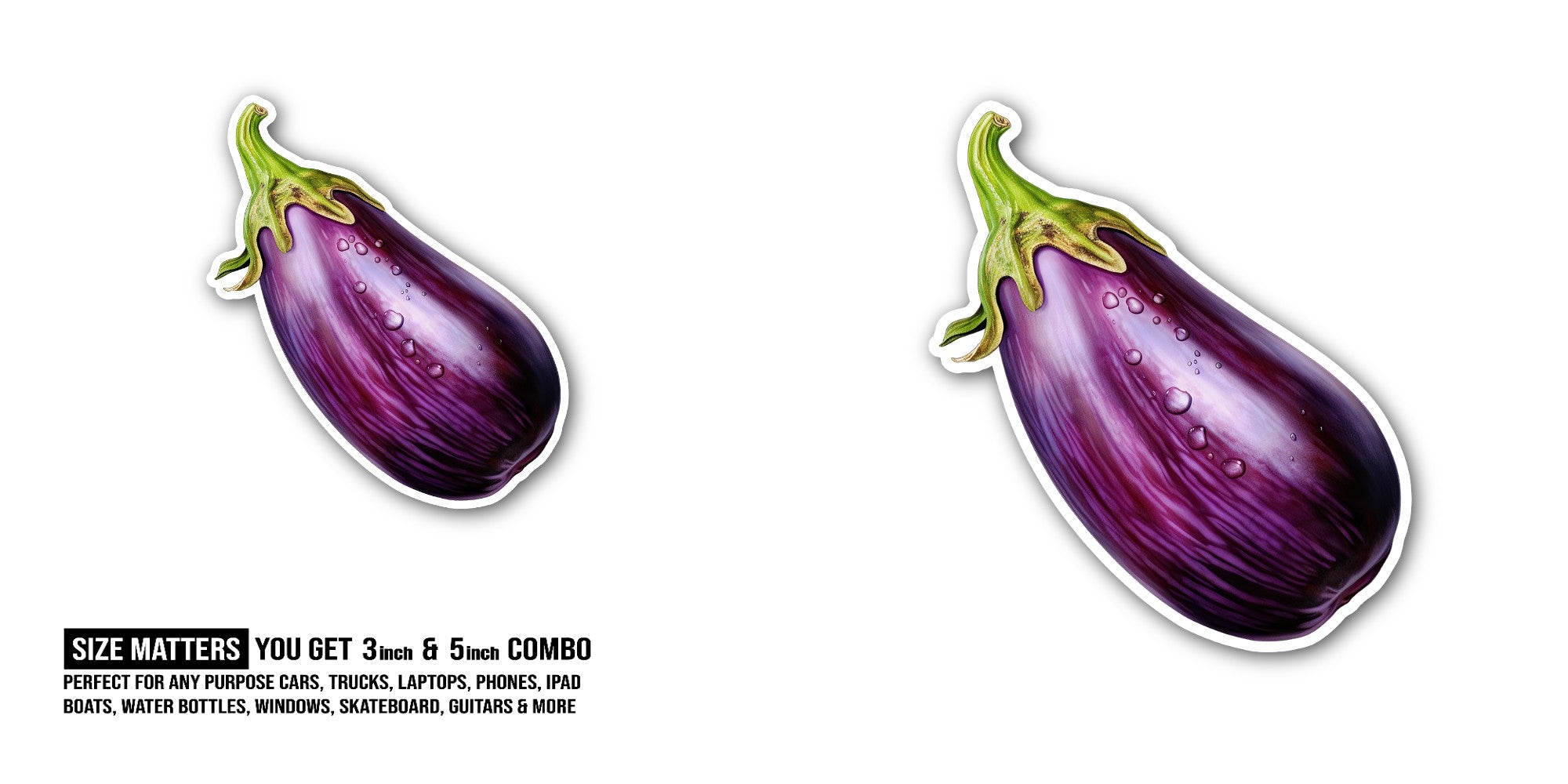 Eggplant Sticker, Waterproof Vinyl Decal Sticker Indoor Or Outdoor 2 (Pieces) 3" and 5"