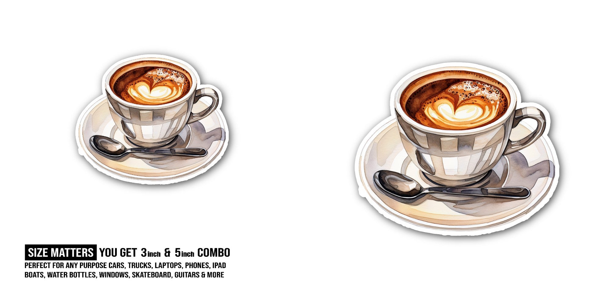 Coffee cup Sticker, Waterproof Vinyl Decal Sticker Indoor Or Outdoor 2 (Pieces) 3" and 5"