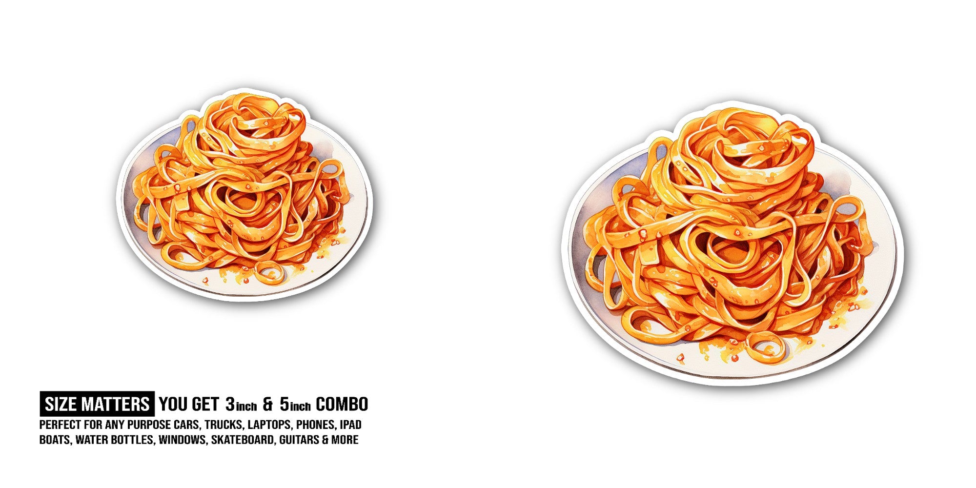 Spaghetti Sticker, Waterproof Vinyl Decal Sticker Indoor Or Outdoor 2 (Pieces) 3" and 5"