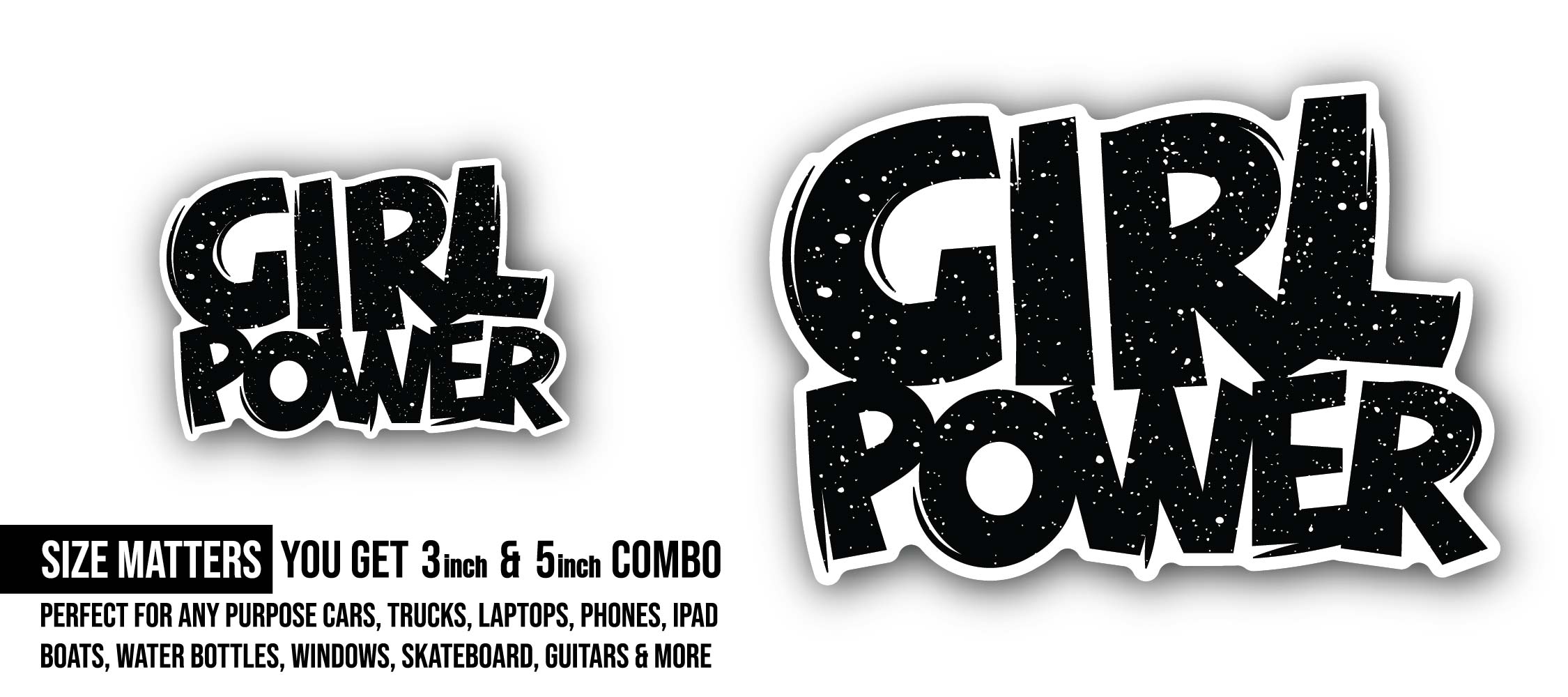 Black Text of Girl Power Sticker, Waterproof Vinyl Decal Sticker Indoor Or Outdoor 2 (Pieces) 3" and 5"