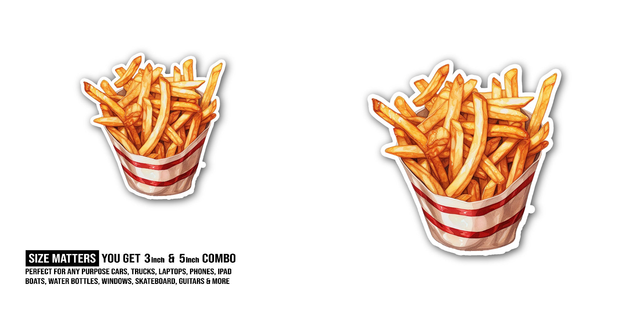 French fries Sticker, Waterproof Vinyl Decal Sticker Indoor Or Outdoor 2 (Pieces) 3" and 5"