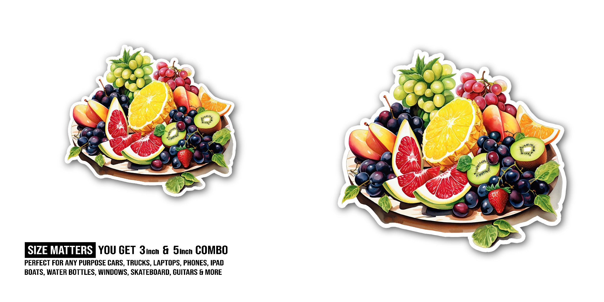 BEAUTIFUL Fruit platter Sticker, Waterproof Vinyl Decal Sticker Indoor Or Outdoor 2 (Pieces) 3" and 5"