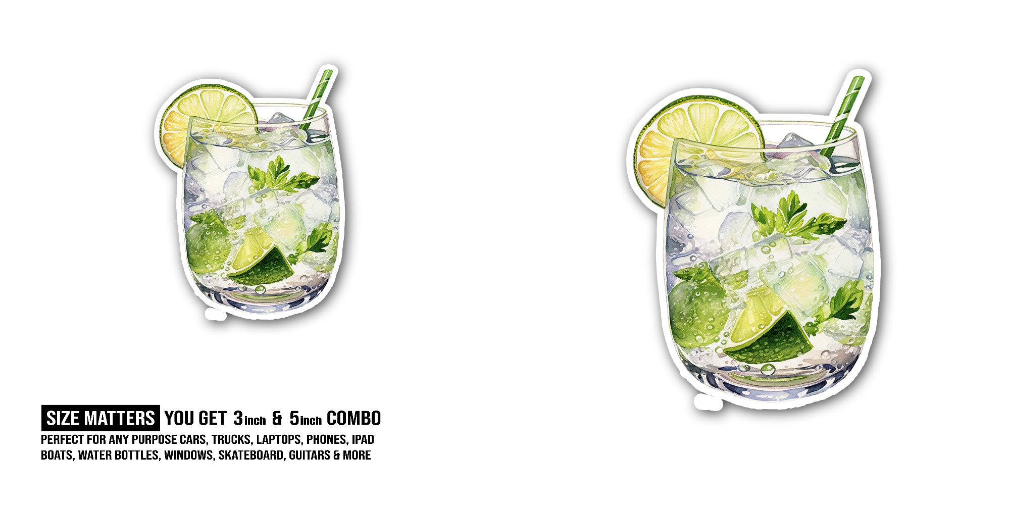 Gin and tonic Sticker, Waterproof Vinyl Decal Sticker Indoor Or Outdoor 2 (Pieces) 3" and 5"