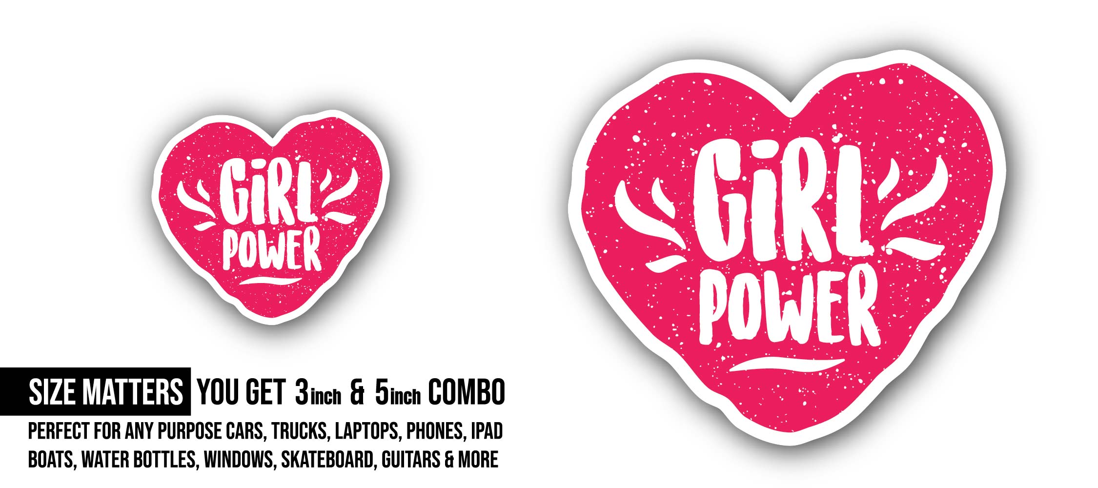 Cute Heart with Girl Power Sticker, Waterproof Vinyl Decal Sticker Indoor Or Outdoor 2 (Pieces) 3" and 5"