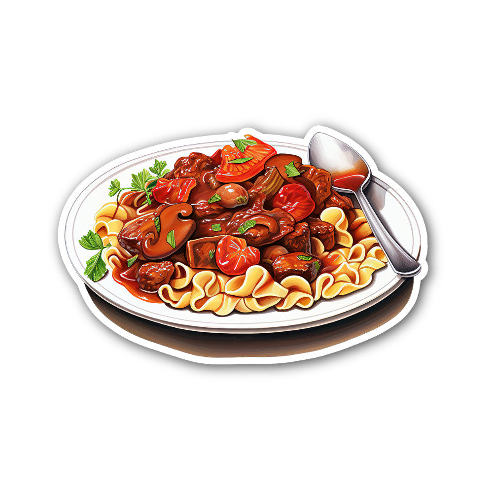 Beef Stroganoff Sticker, Waterproof Vinyl Decal Sticker Indoor Or Outdoor 2 (Pieces) 3" and 5"