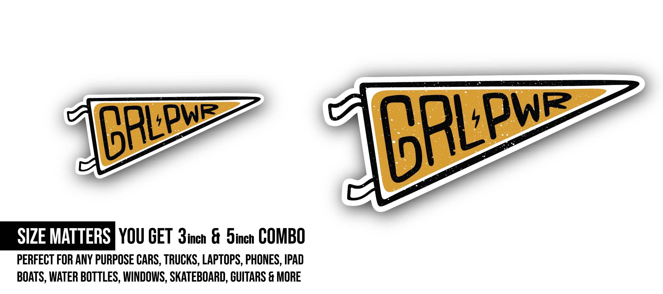 Yellow Arrow & Girl Power Sticker, Waterproof Vinyl Decal Sticker Indoor Or Outdoor 2 (Pieces) 3" and 5"