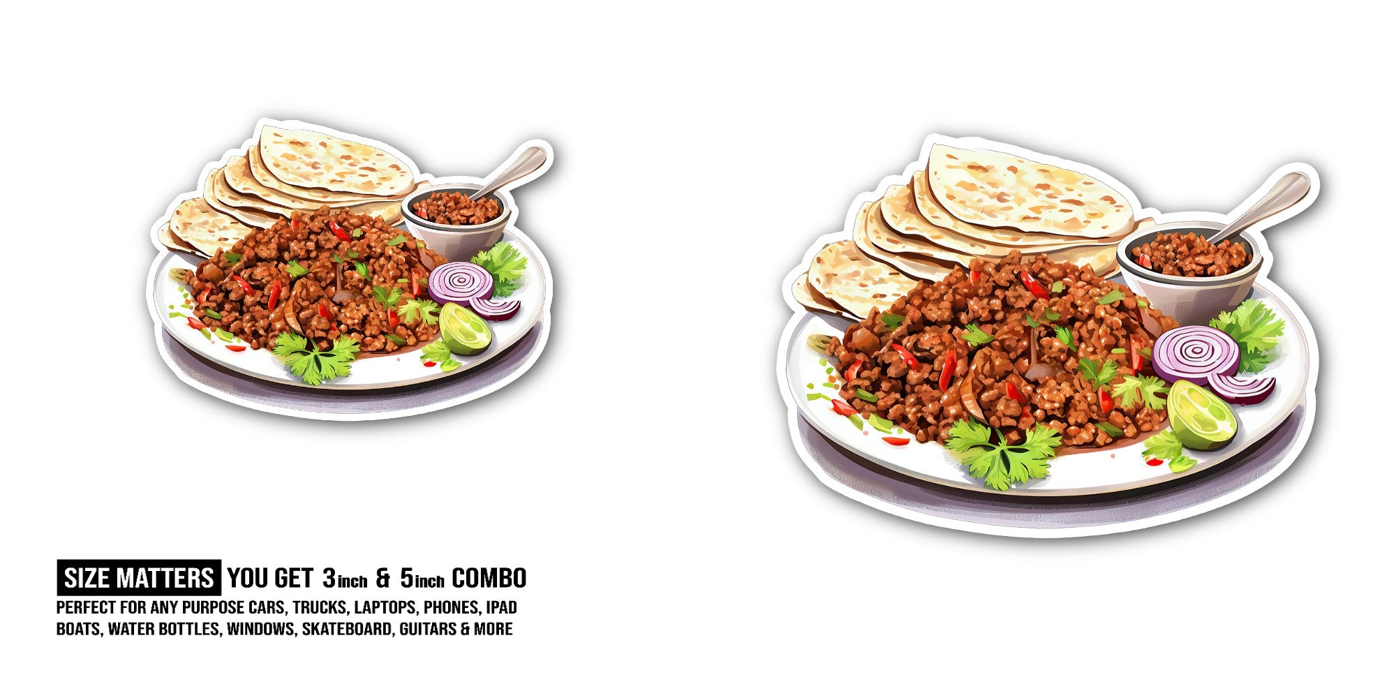 Keema with Roti Sticker, Waterproof Vinyl Decal Sticker Indoor Or Outdoor 2 (Pieces) 3" and 5"