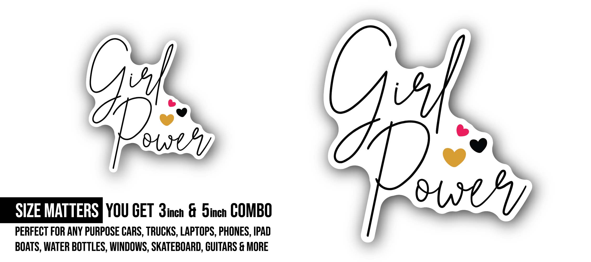 Girl Power Vector Sticker, Waterproof Vinyl Decal Sticker Indoor Or Outdoor 2 (Pieces) 3" and 5"