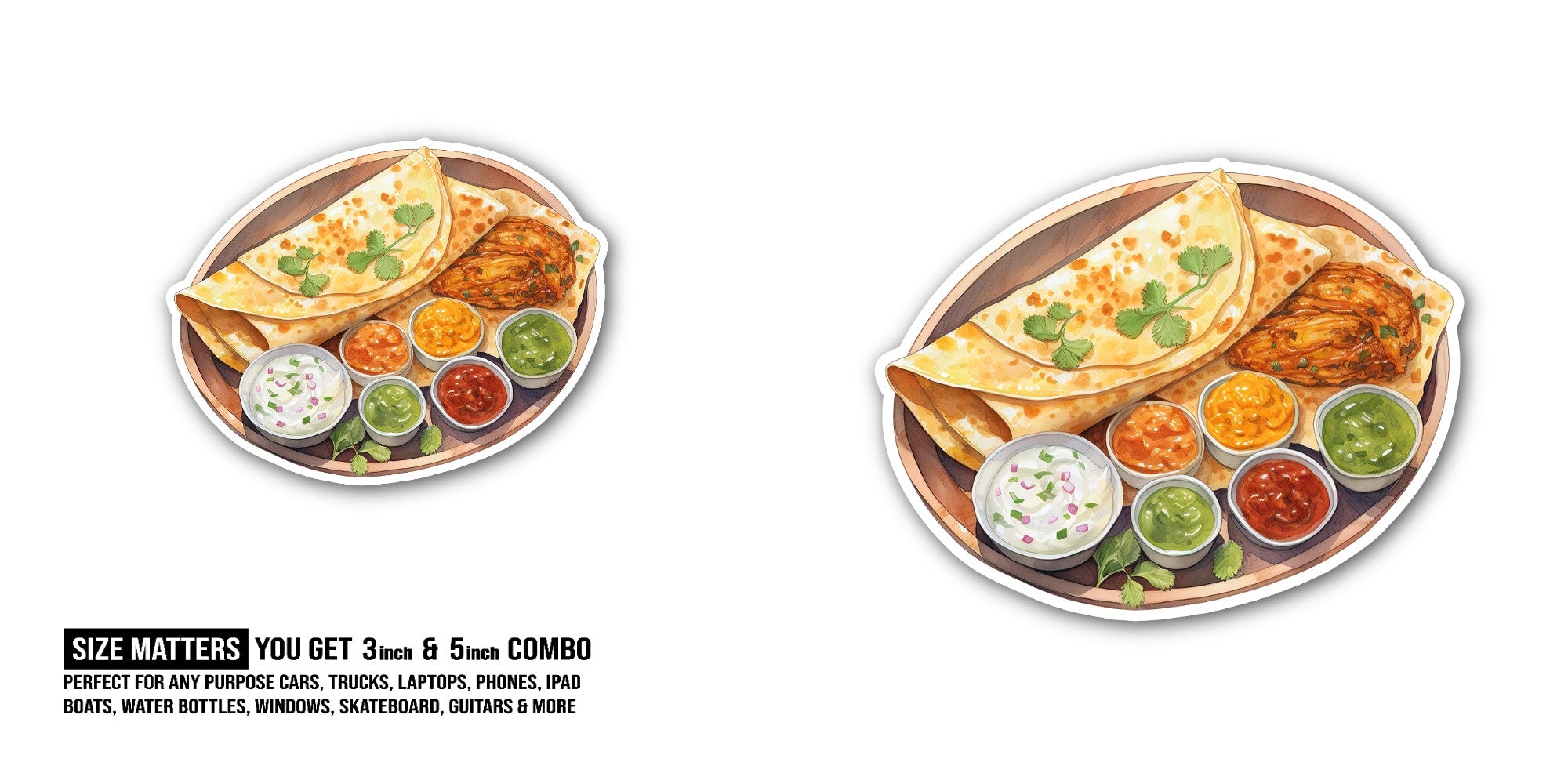 Dosa Sticker, Waterproof Vinyl Decal Sticker Indoor Or Outdoor 2 (Pieces) 3" and 5"