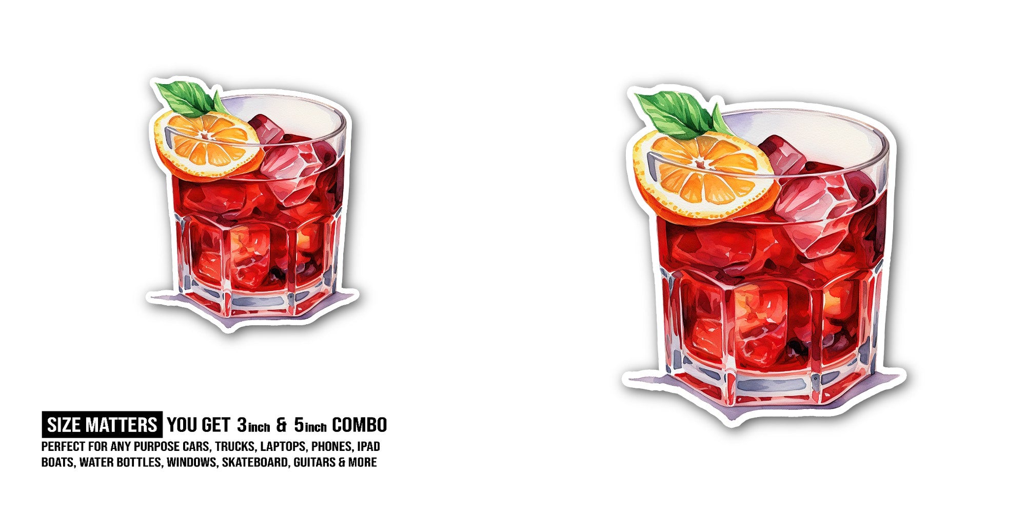 Negroni Sticker, Waterproof Vinyl Decal Sticker Indoor Or Outdoor 2 (Pieces) 3" and 5"