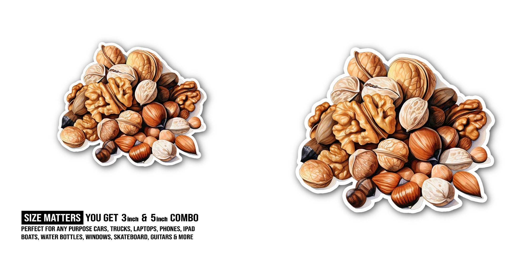 Nuts & Seeds Sticker, Waterproof Vinyl Decal Sticker Indoor Or Outdoor 2 (Pieces) 3" and 5"