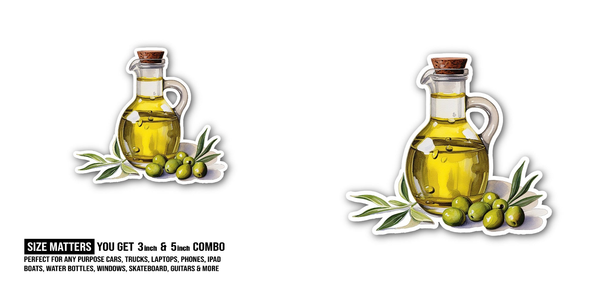 Olive oil Sticker, Waterproof Vinyl Decal Sticker Indoor Or Outdoor 2 (Pieces) 3" and 5"