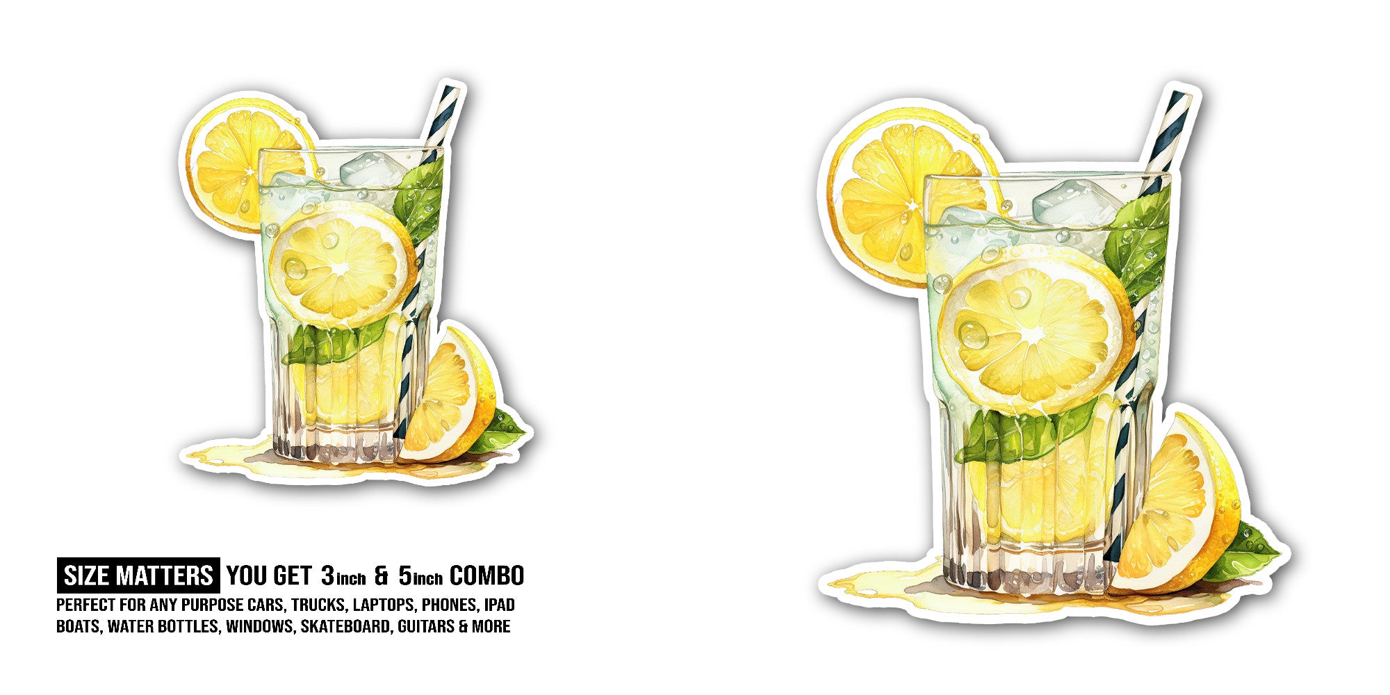 Lemon Juice Sticker, Waterproof Vinyl Decal Sticker Indoor Or Outdoor 2 (Pieces) 3" and 5"