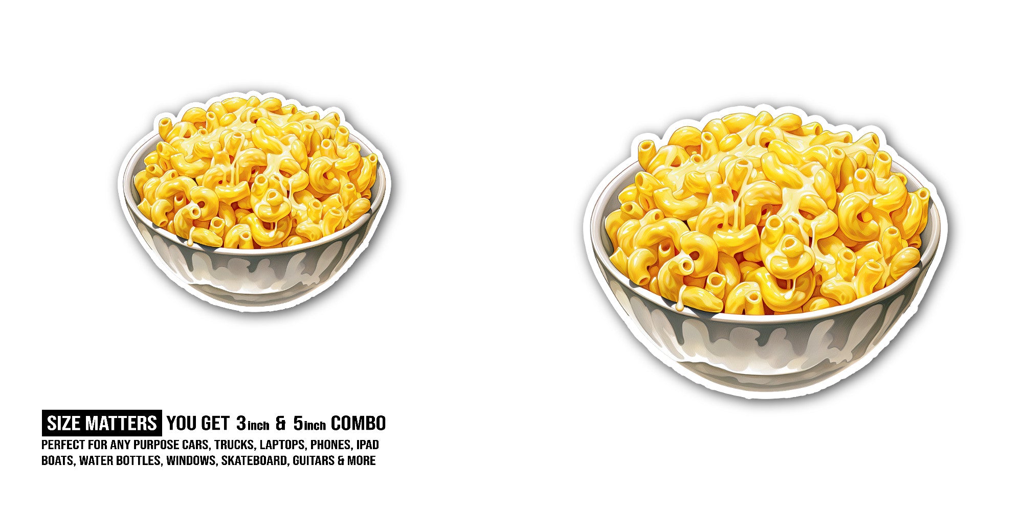 macaroni and cheese PASTA Sticker, Waterproof Vinyl Decal Sticker Indoor Or Outdoor 2 (Pieces) 3" and 5"