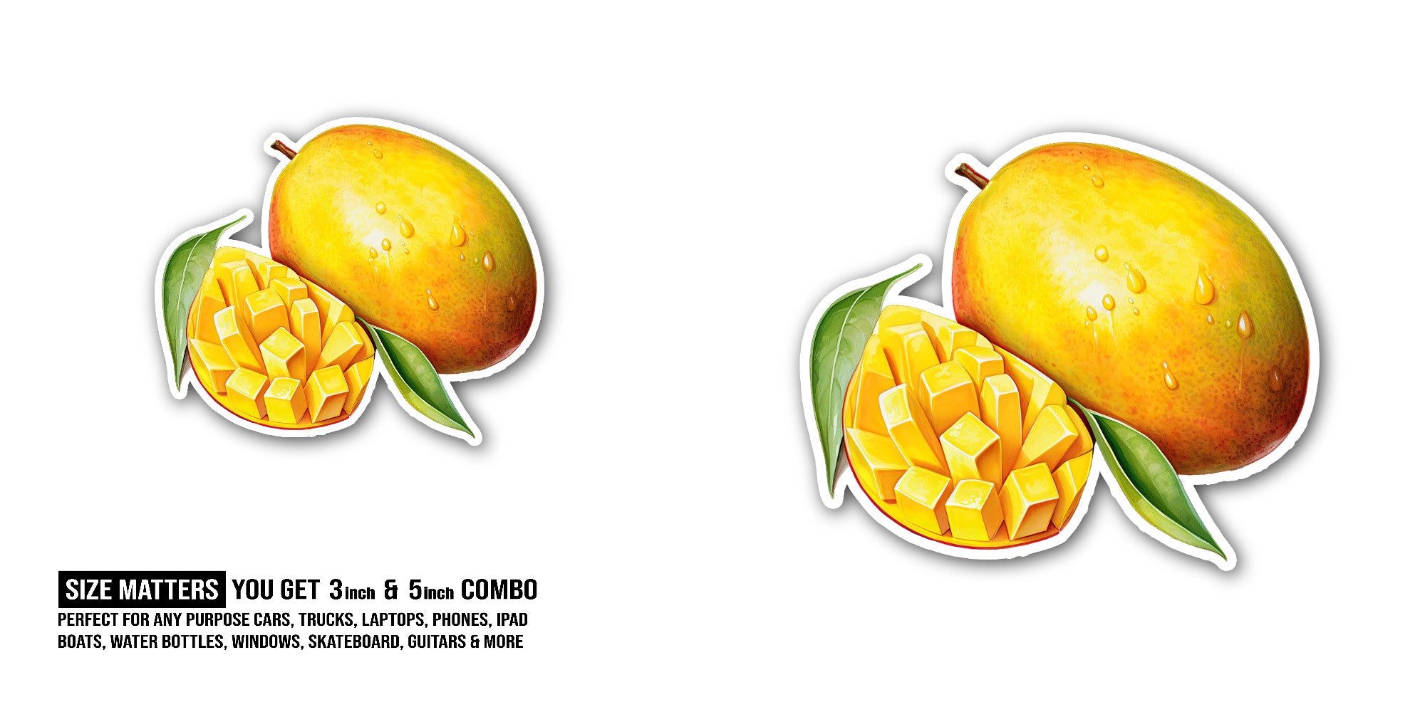 Alphonso mango Sticker, Waterproof Vinyl Decal Sticker Indoor Or Outdoor 2 (Pieces) 3" and 5"