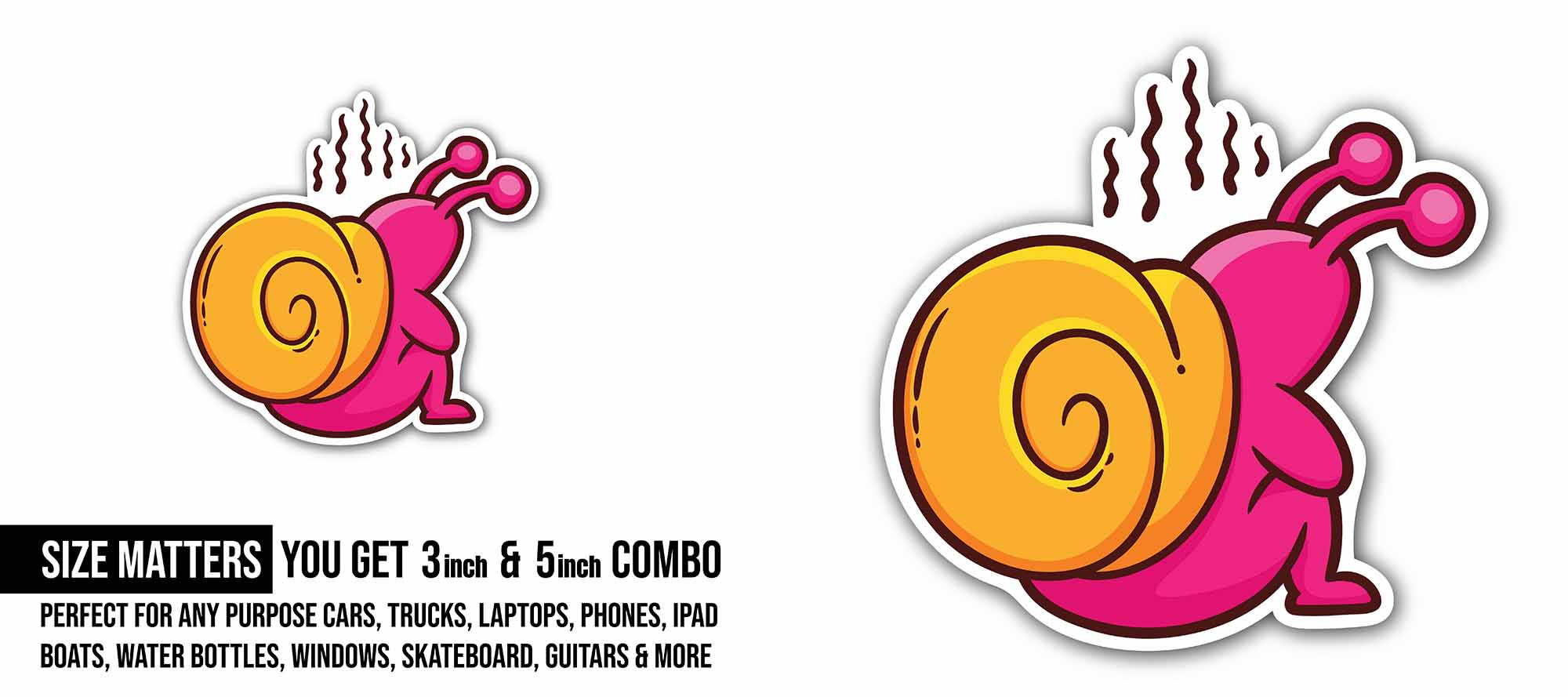 sad Cute Snail Sticker, Waterproof Vinyl Decal Sticker Indoor Or Outdoor 2 (Pieces) 3" and 5"