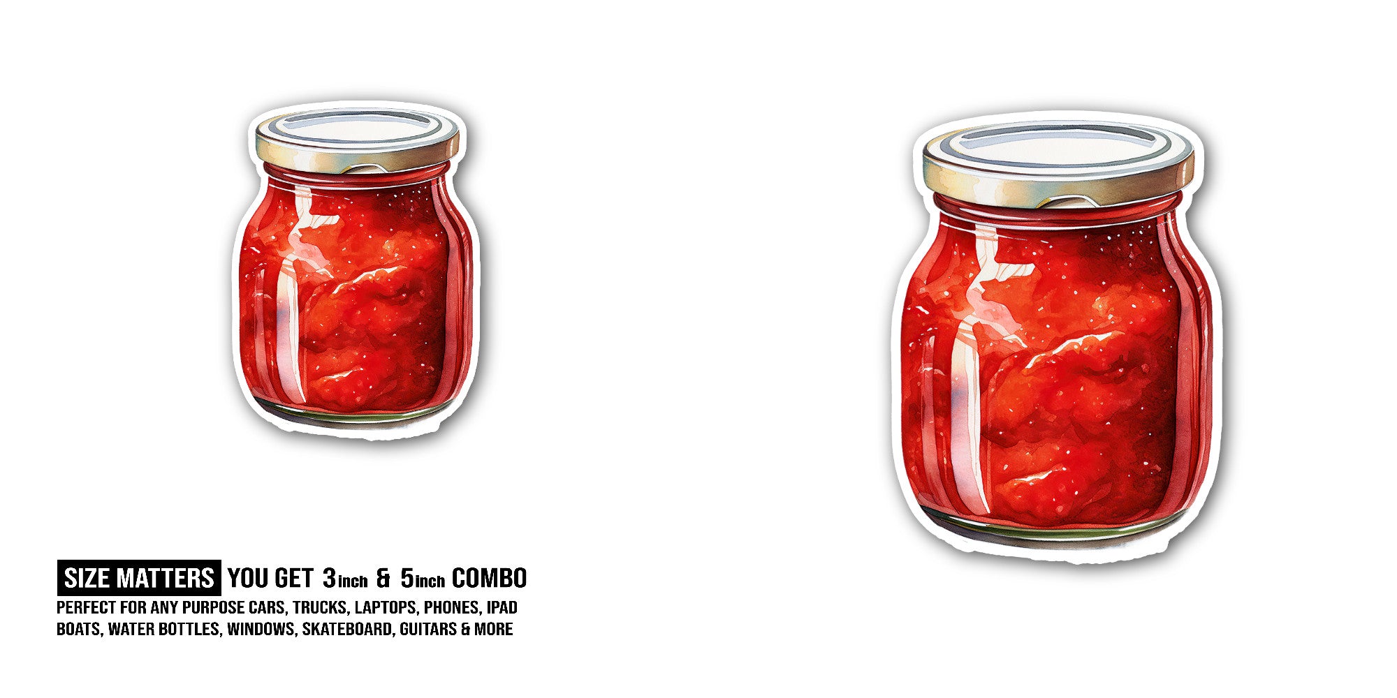 RED Strawberry jam Sticker, Waterproof Vinyl Decal Sticker Indoor Or Outdoor 2 (Pieces) 3" and 5"