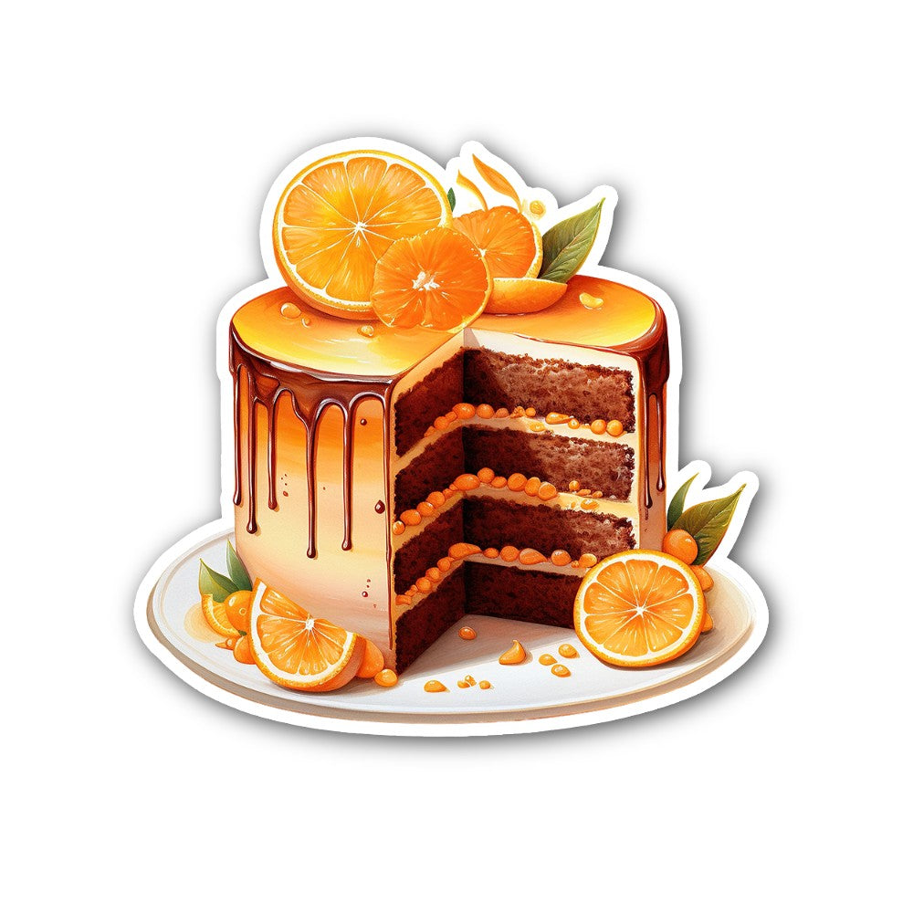 Orange chocolate cake Sticker, Waterproof Vinyl Decal Sticker Indoor Or Outdoor 2 (Pieces) 3" and 5"