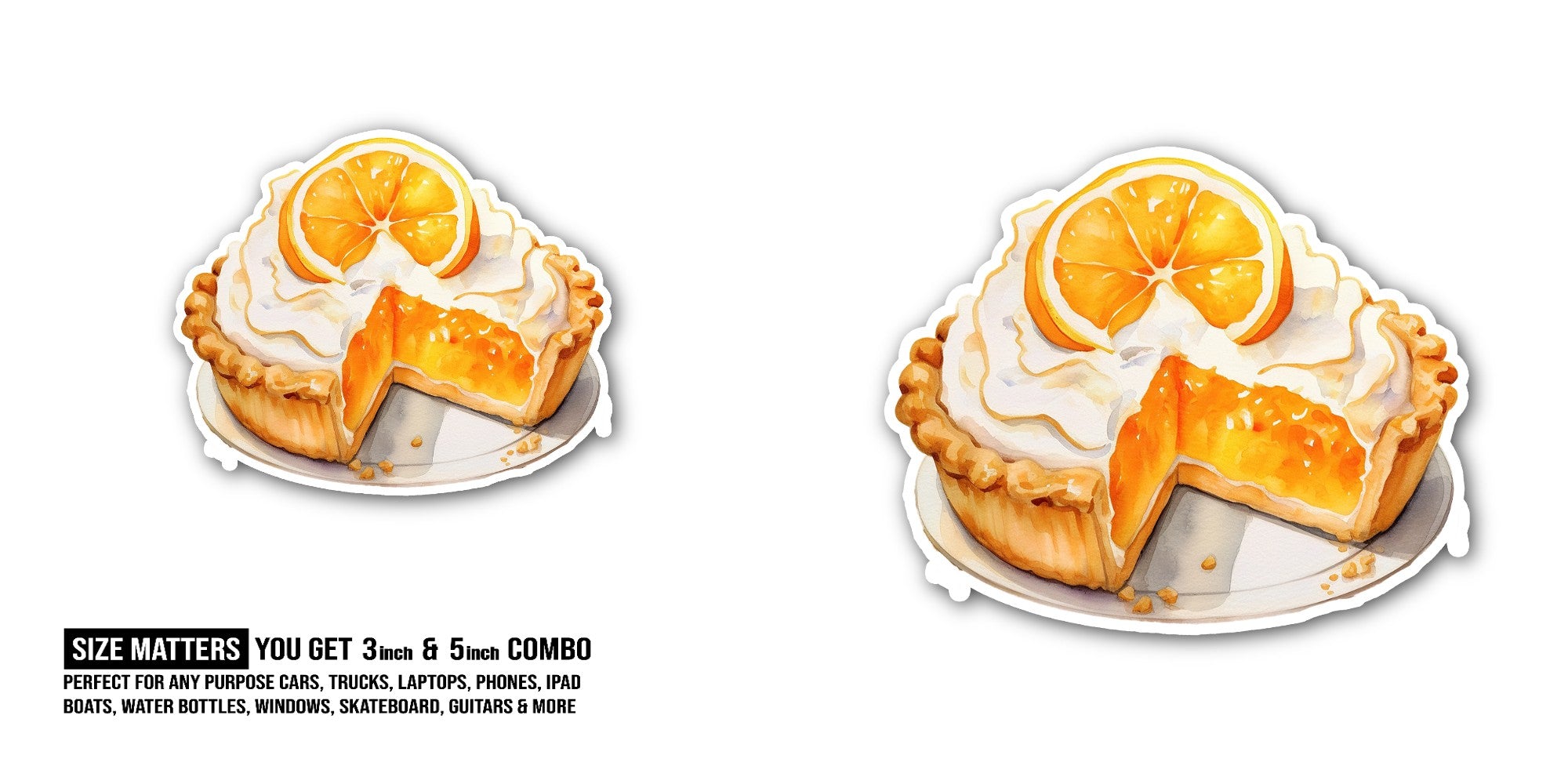 Pumpkin pie Sticker, Waterproof Vinyl Decal Sticker Indoor Or Outdoor 2 (Pieces) 3" and 5"